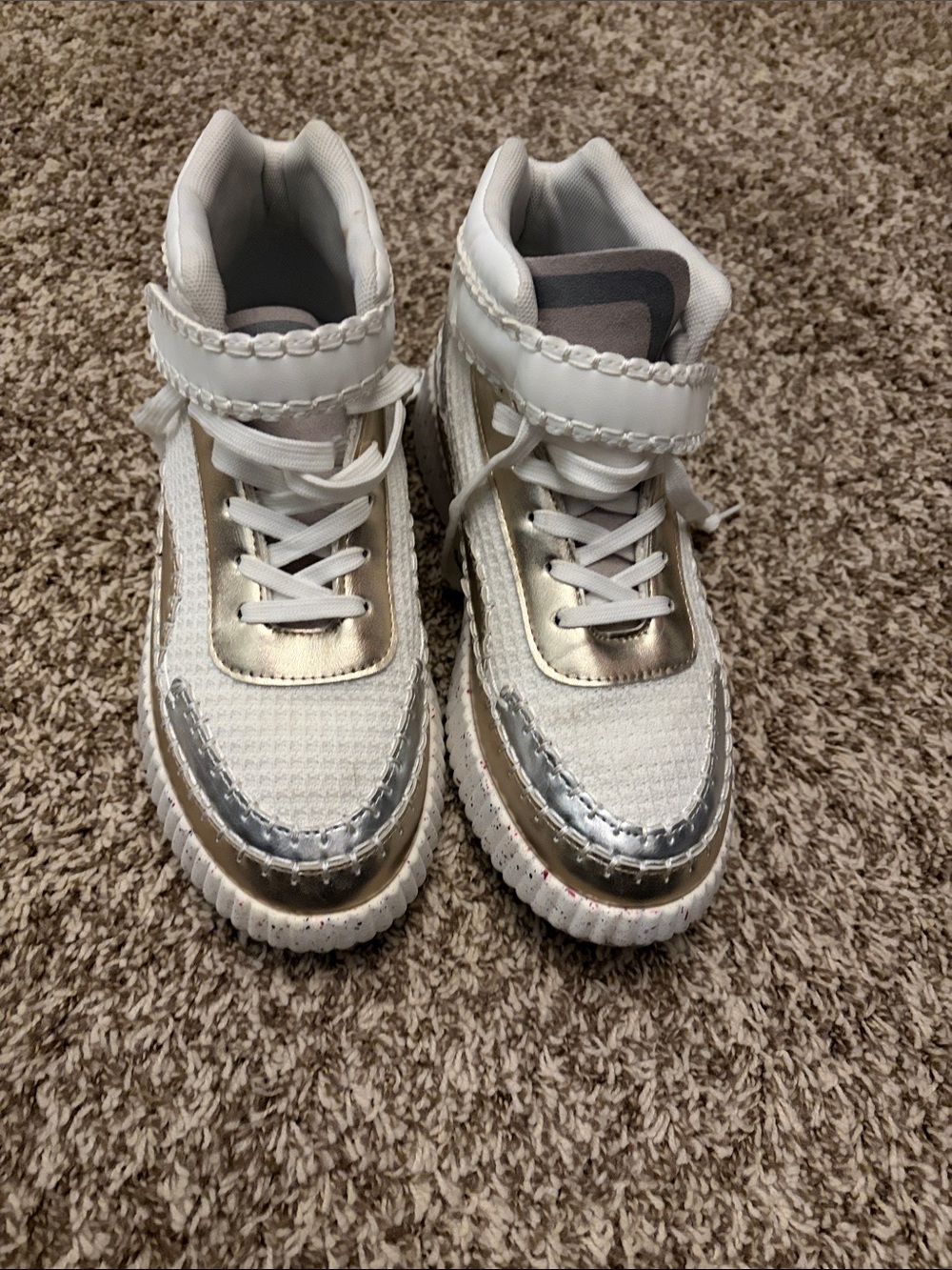 Women’s White and Silver High-Top Sneakers - Stylish Everyday Shoes